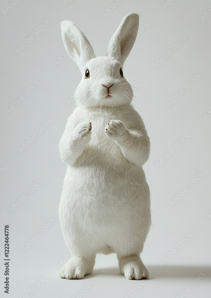 Fototapeta premium White rabbit standing up adorable animal bunny.