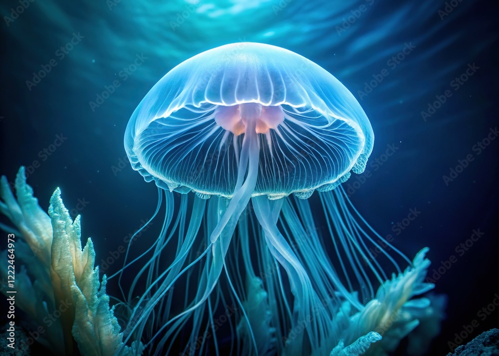 Naklejka premium Minimalist Pacific Moon Jellyfish - Ocean Serenity Stock Photo