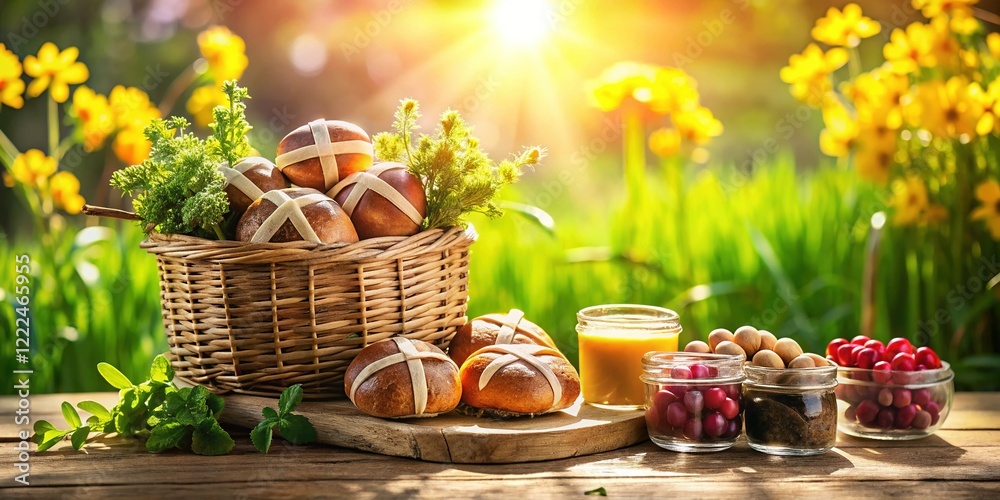 Fototapeta premium Silhouette Easter Basket Overflowing with Treats & Greenery