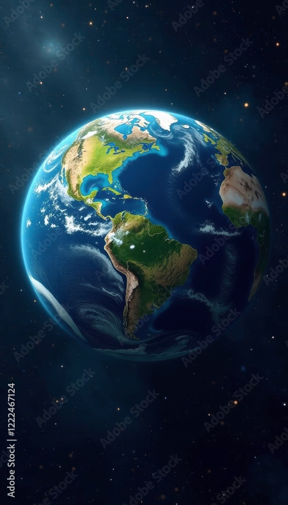 Obraz premium Planet Earth from space with blue oceans and green forests, nature, environment, earthscape