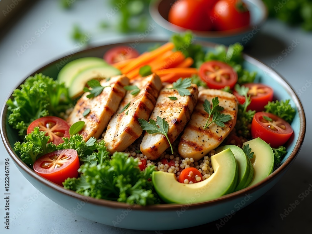 Grilled Chicken Quinoa Salad Bowl with Avocado Tomatoes Carrots Grilled Chicken Quinoa Salad Bowl with Avocado Tomatoes Carrots