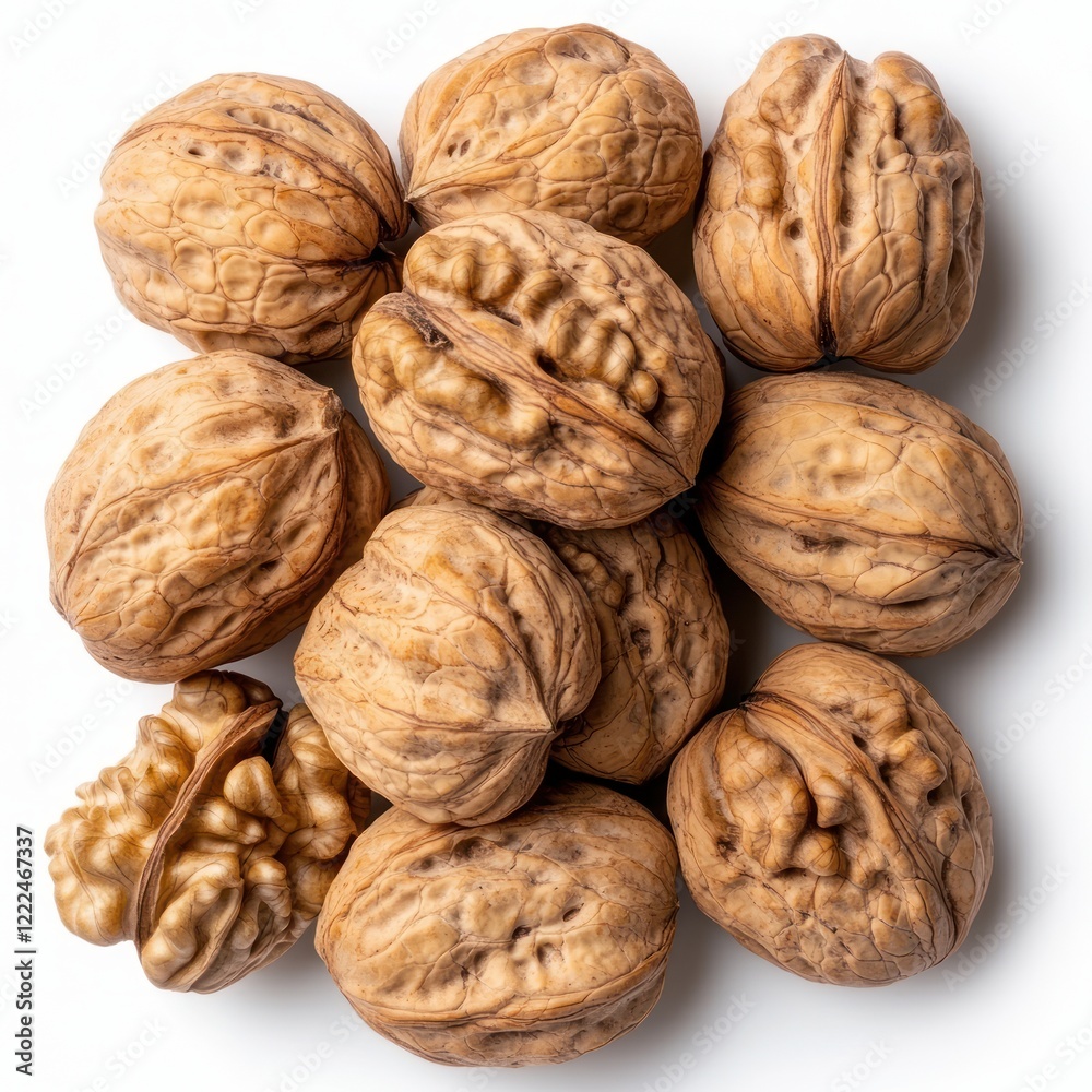 Collection of Whole Walnuts on White Background for Culinary Use Collection of Whole Walnuts on White Background for Culinary Use