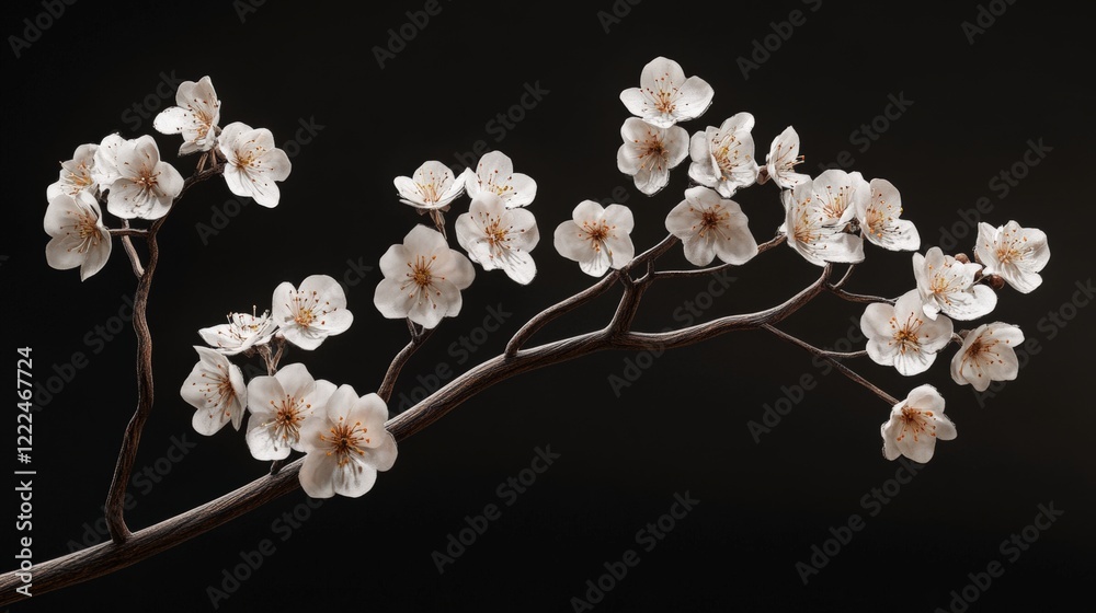 Delicate cherry blossom branch displaying natural beauty studio setting floral minimalistic environment close-up perspective serenity concept Delicate cherry blossom branch displaying natural beauty studio setting floral minimalistic environment close-up perspective serenity concept