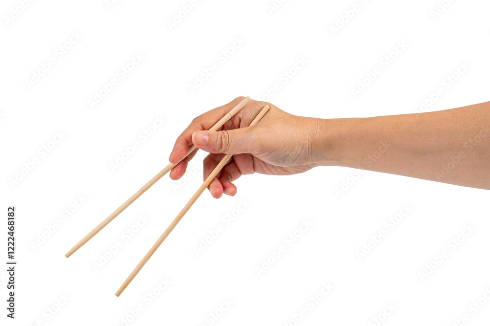 Wood chopsticks for rice and hand on a transparent background Wood chopsticks for rice and hand on a transparent background