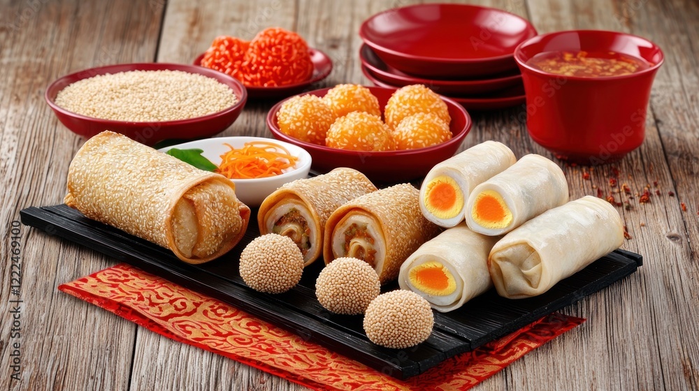 Assorted Asian Spring Rolls and Sesame Balls Assorted Asian Spring Rolls and Sesame Balls