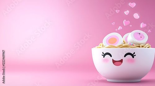 Adorable Kawaii Noodles Bowl with Hearts