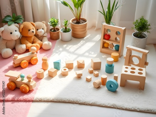 Wooden Toys  Playroom  Teddy Bears  Educational Blocks  Child Development photo