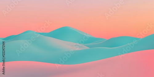 Serene Pastel Landscape Abstract Teal and Pink Hills at Sunset
