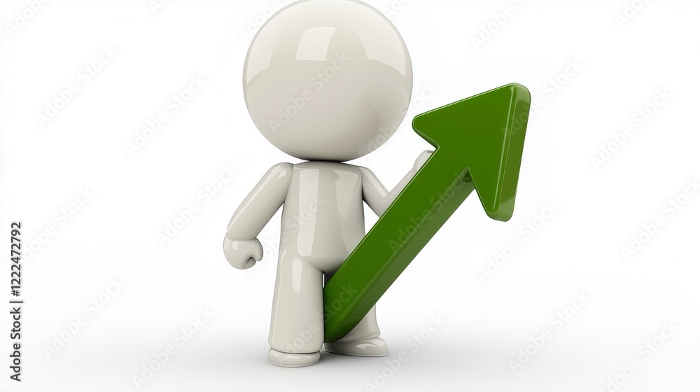 This image depicts a soft, white human-like figure with a dark green arrow pointing upwards, signifying aspiration, advancement, and the pursuit of success in a smooth texture. This image depicts a soft, white human-like figure with a dark green arrow pointing upwards, signifying aspiration, advancement, and the pursuit of success in a smooth texture.
