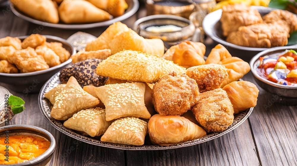 Assorted Delicious Fried Pastries and Snacks Platter Assorted Delicious Fried Pastries and Snacks Platter
