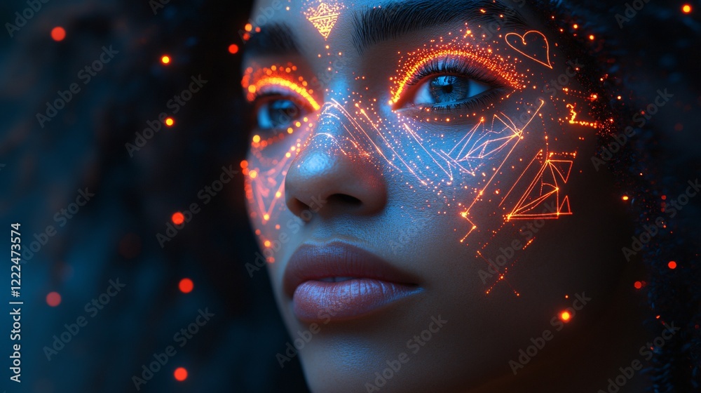 Ethereal Portrait with Glowing Geometric Patterns on Face Ethereal Portrait with Glowing Geometric Patterns on Face