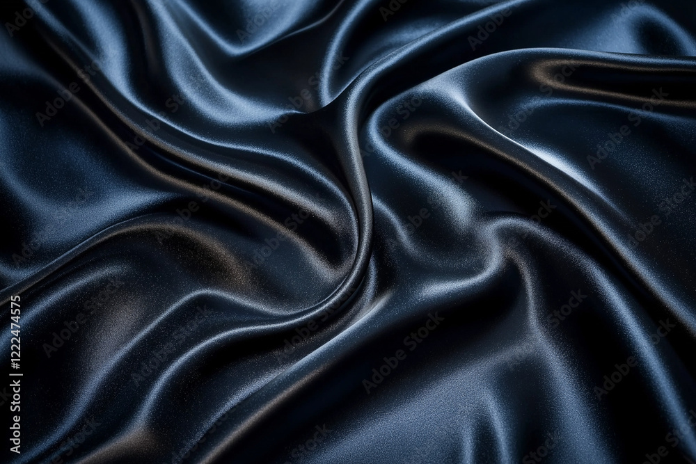 Fototapeta premium Dark teal green silk satin. Shiny smooth fabric. Soft folds. Luxury background with space for design. web banner. Flat lay, top view table