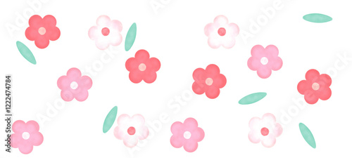 Hand-drawn cute flowers on a transparent background, pink, illustration blooming flowers, PNG