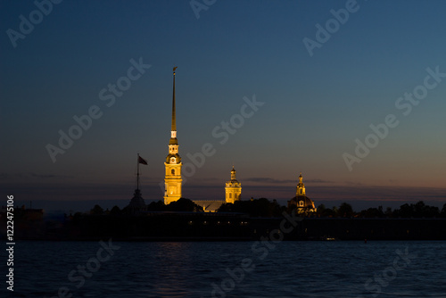 Peter and Paul Fortress at night in Saint Petersburg photo