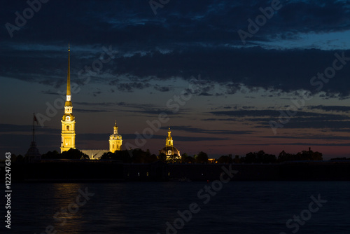 Peter and Paul Fortress at night in Saint Petersburg photo