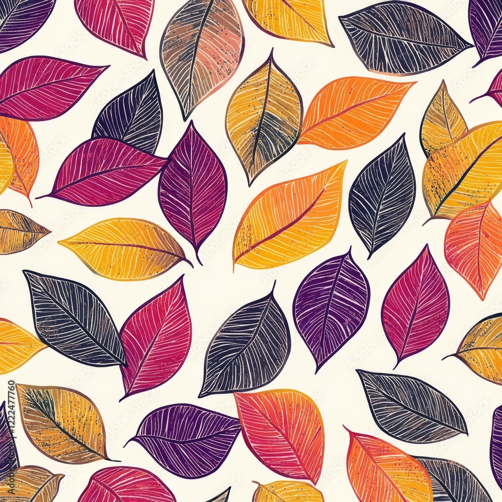 Seamless pattern with multicolor leaves in doodle style. Vector illustration. Seamless pattern with multicolor leaves in doodle style. Vector illustration.