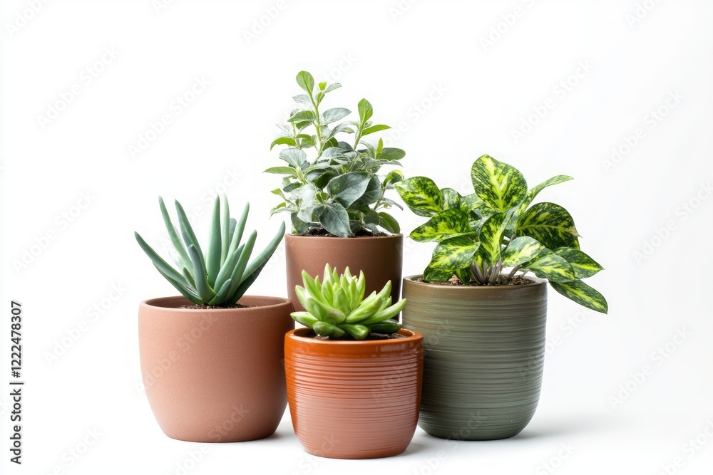 Four Vibrant Potted Plants in Terracotta Pots - A Home Decor Delight Four Vibrant Potted Plants in Terracotta Pots - A Home Decor Delight