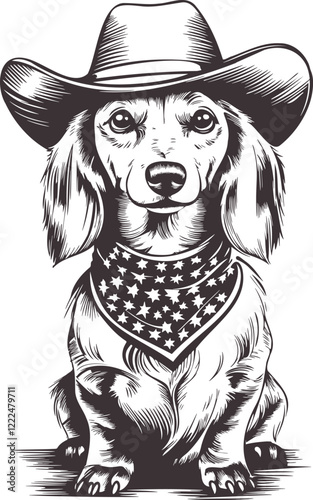 long haired dachshund dog cowboy with a hat