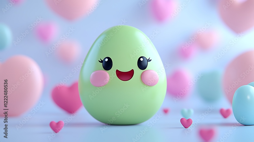 Adorable Smiling Egg Surrounded by Pastel Hearts Adorable Smiling Egg Surrounded by Pastel Hearts