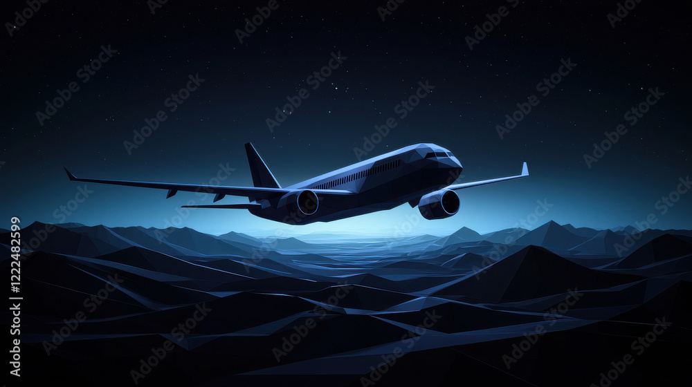 Fototapeta premium A silhouette of an airplane soaring through a starry night sky, highlighting flight.