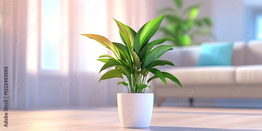 3D animation peace lily potted plant in modern living room 3D animation peace lily potted plant in modern living room