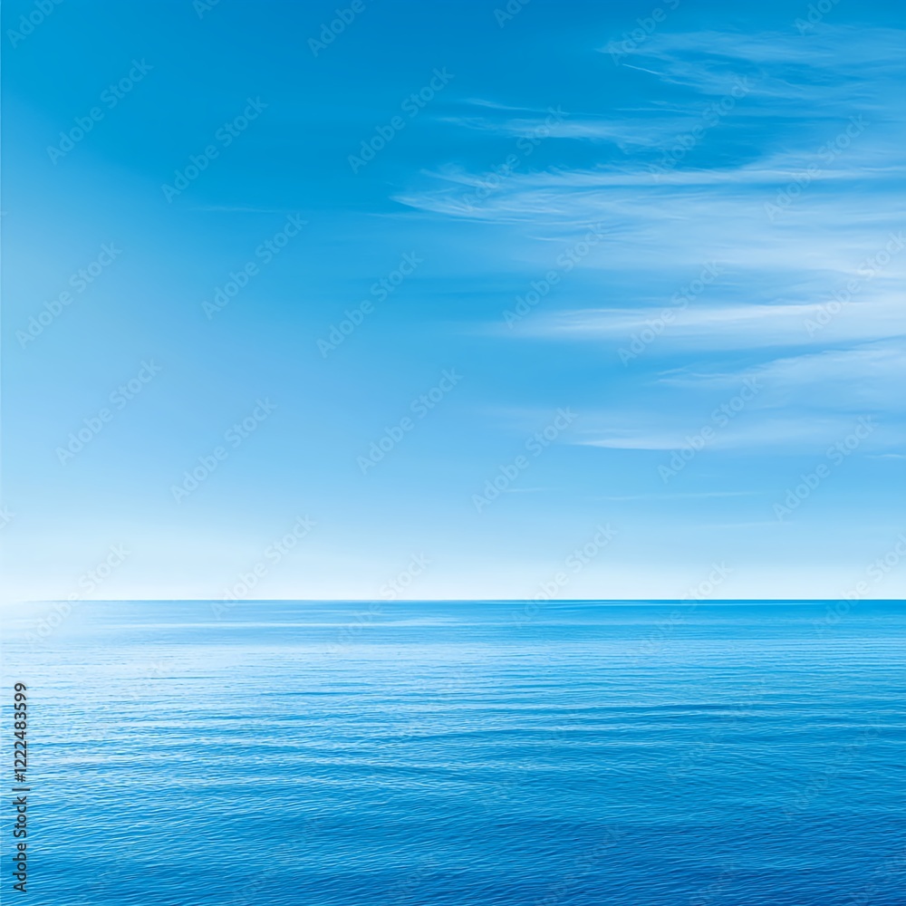 Vast Tranquil Ocean Under Clear Blue Sky with Gentle Waves and Serenity Vast Tranquil Ocean Under Clear Blue Sky with Gentle Waves and Serenity