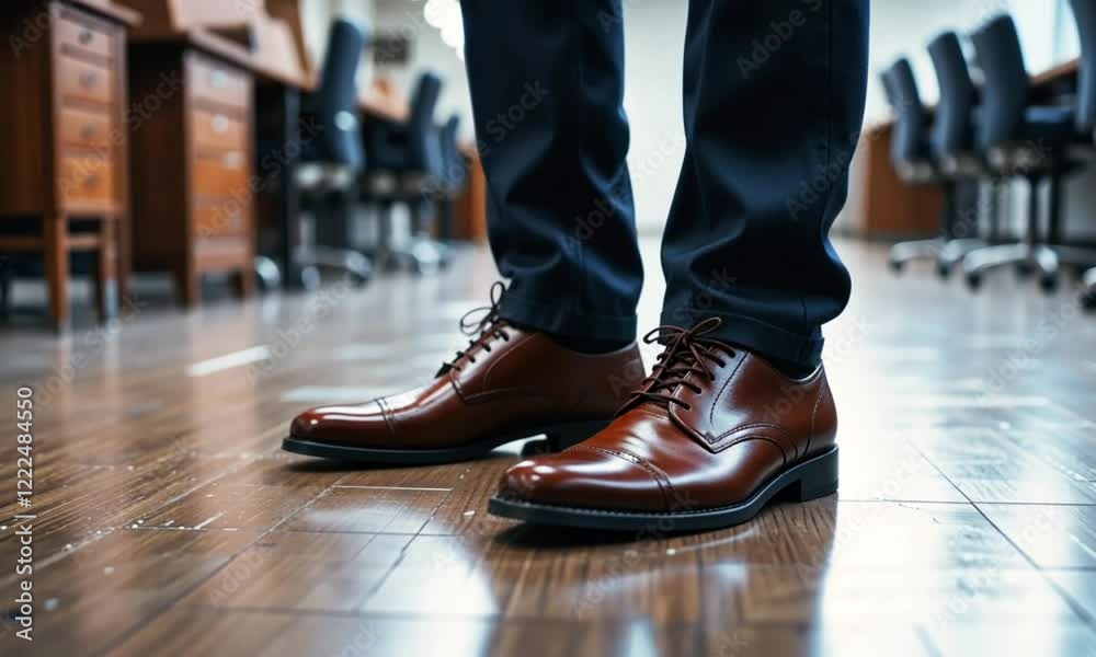feet of a business man wearing luxury brown leather shoes in the office feet of a business man wearing luxury brown leather shoes in the office