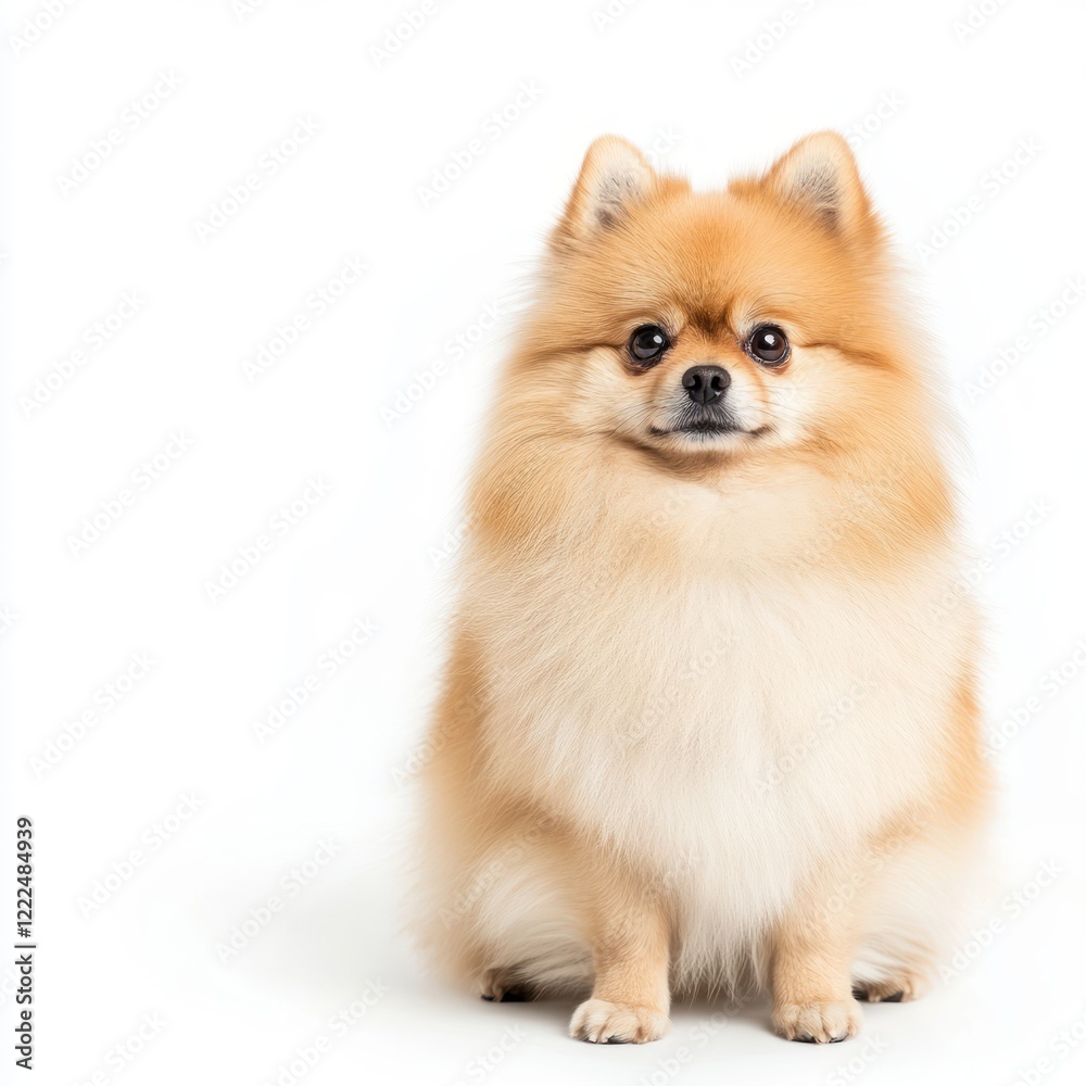 Charming Pomeranian Dog Sitting with Fluffy Fur and Bright Eyes Charming Pomeranian Dog Sitting with Fluffy Fur and Bright Eyes