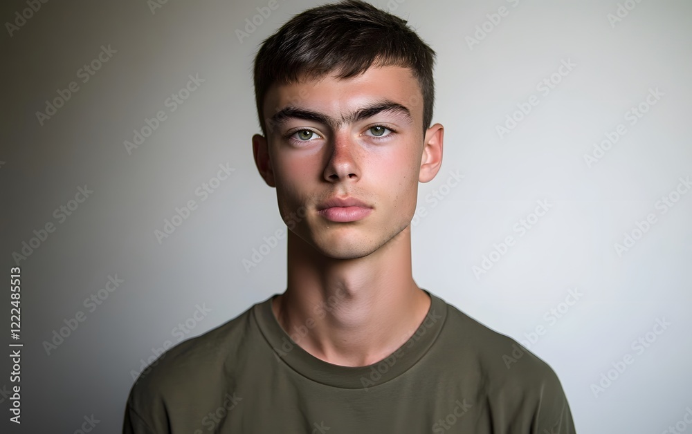 Portrait of a Young Man with Green Eyes Serious Expression Portrait of a Young Man with Green Eyes Serious Expression