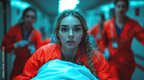 doctors and nurses pushed the patient quickly towards the operating room