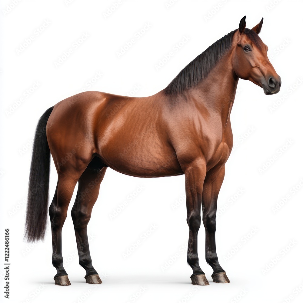 Obraz premium Majestic Brown Horse Standing Proudly Against a White Background
