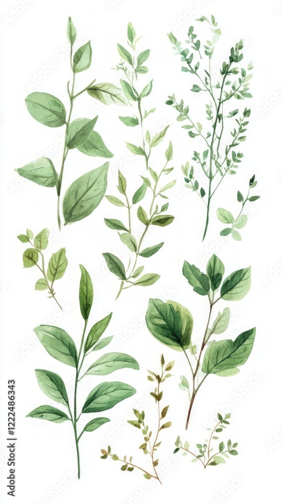 custom made wallpaper toronto digitalDelicate Watercolor Botanical Illustration of Lush Green Leaves and Branches, Perfect for Nature Lovers and Home Decor