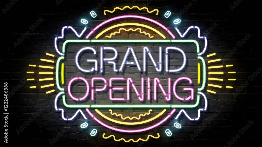 Obraz premium Neon Grand Opening Sign with Dynamic Glow