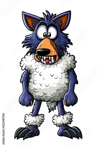 2D animation cartoon wolf wearing sheep costume photo