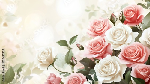 Elegant Roses Displaying Soft Pink and White Petals with Greenery