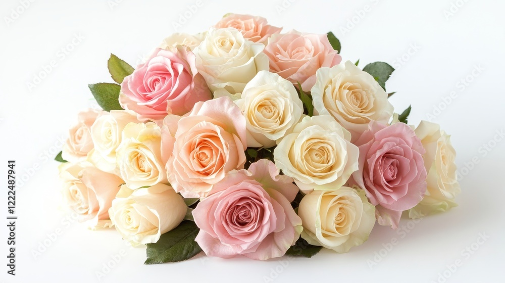 Beautiful Arrangement of Pastel Roses on White Background Beautiful Arrangement of Pastel Roses on White Background