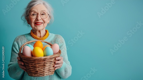 Wallpaper Mural Senior woman holding a basket with colorful eggs, Easter Torontodigital.ca