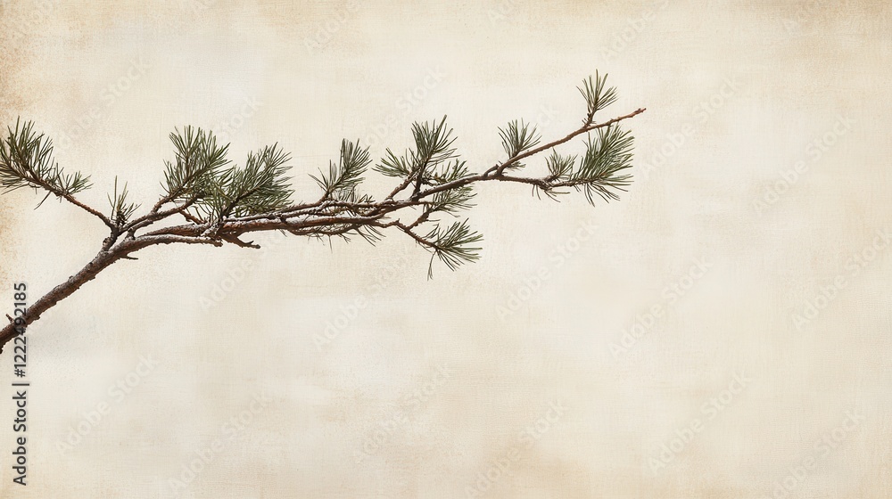 Obraz premium Textured Background with Pine Branch Minimalist Winter Nature Composition with Copy Space.