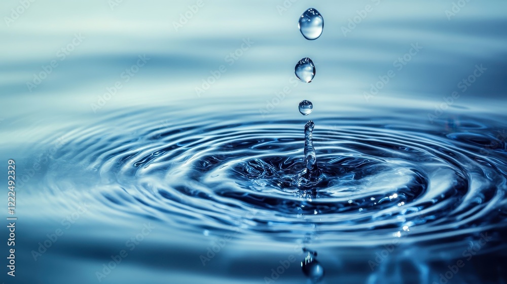 Abstract Close-up of Water Droplets Falling into a Calm Surface Creating Ripples and Concentric Rings. Abstract Close-up of Water Droplets Falling into a Calm Surface Creating Ripples and Concentric Rings.
