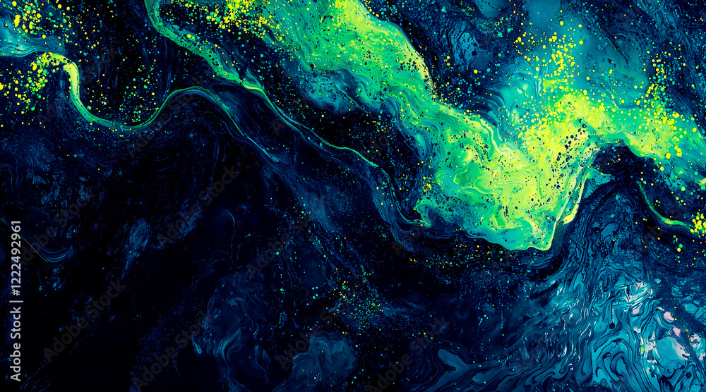 Fototapeta premium Black dark blue green emerald petrol teal lime yellow white abstract background. Color gradient ombre blend. Line stripe. Bright light flash glow glitter neon metallic. Noise grain mesh