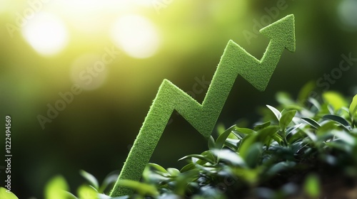 Economic growth graph: creative abstract modern 3D background in green tones with futuristic design elements, symbolizing innovation, progress, and sustainability in financial and economic development
