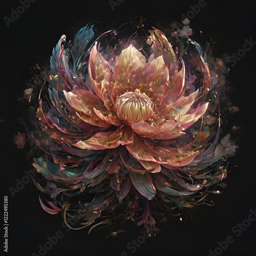 Luminous Lotus Bloom Mystical Digital Flower Painting