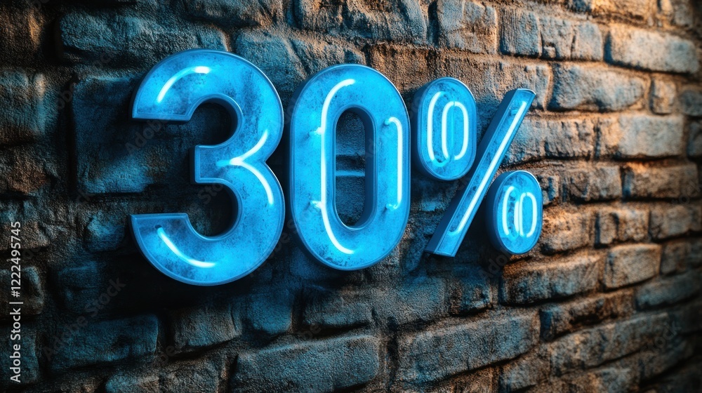 neon blue sign displaying 30 percent neon blue sign displaying 30 percent