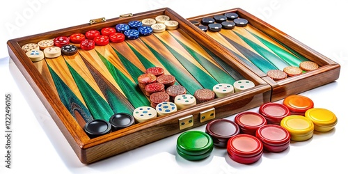 Backgammon Game Top View - Colorful Dice and Chips photo