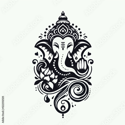 Ganesha  - Hindu God of Beginnings: A symbolic depiction of Lord Ganesha, the elephant-headed god of auspicious beginnings, wisdom, and prosperity.