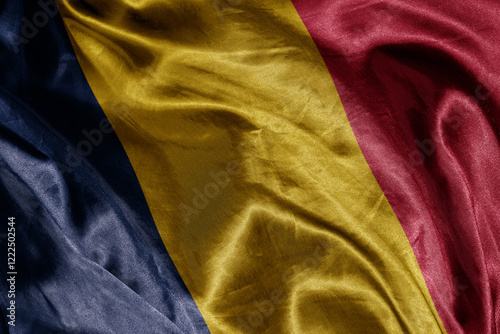 shine waving colourful realistic national flag of chad . macro shot