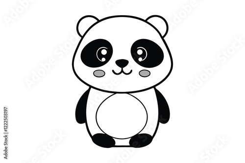 A cartoon line art drawing of a shy panda.eps
