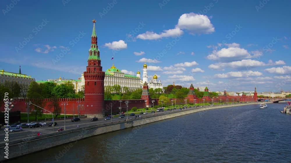 Moscow Kremlin and river view time-lapse, hyper-lapse. Moscow Kremlin and river view time-lapse, hyper-lapse.