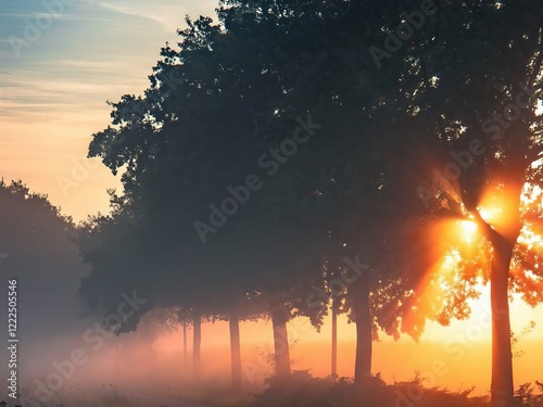 sunrise in the forest in morning 