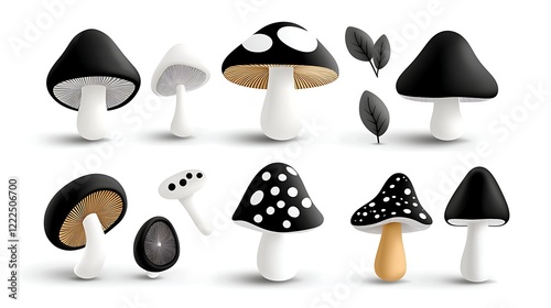 Collection of Detailed Black and White Mushroom Illustrations photo